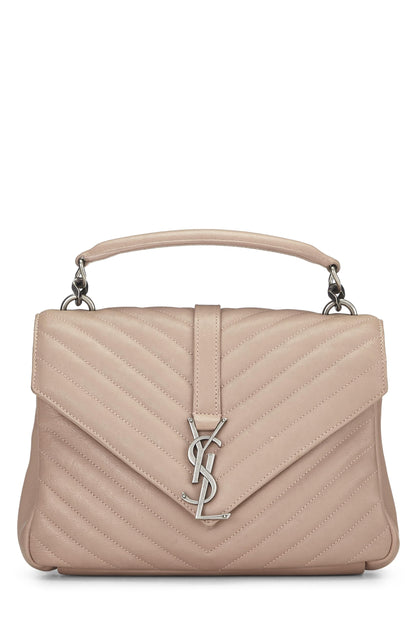 Yves Saint Laurent, Pre-Loved Pink Chevron Leather College Medium, Rosa