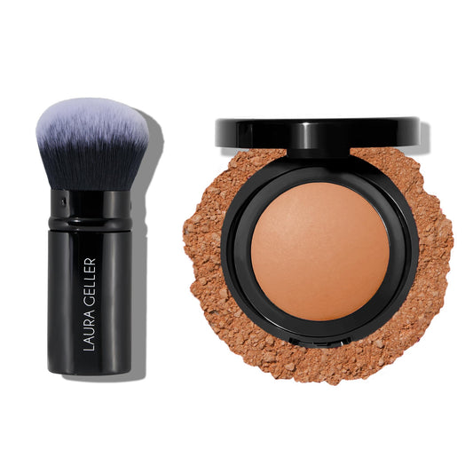 LAURA GELLER NEW YORK Baked Blurring + Setting Powder, Deep and Retractable Airbrush Kabuki Brush 2PC