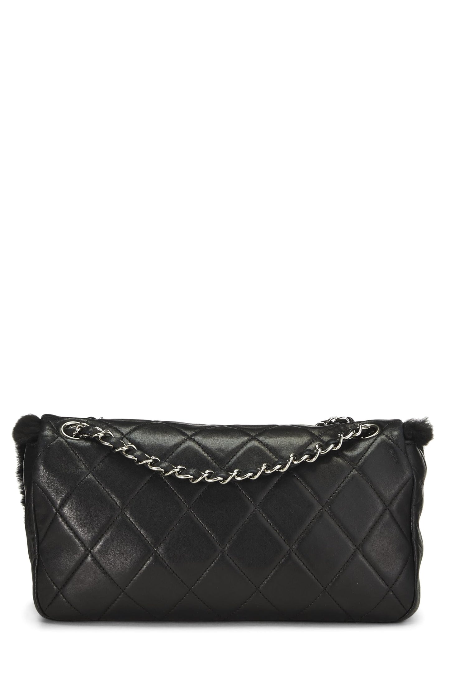 Chanel, sac à rabat demi-taille en peau de mouton matelassée noire d'occasion, taille M, noir