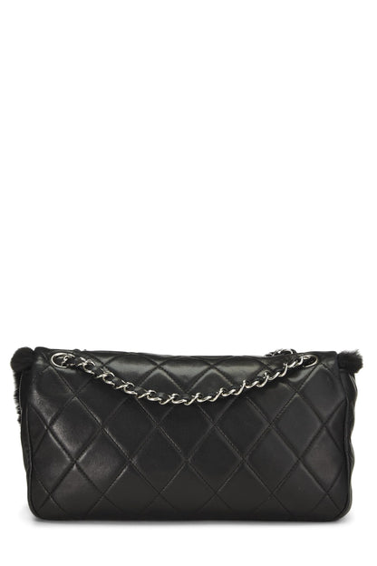 Chanel, Pre-Loved Black Quilted Lambskin Shearling Half Flap Medium, Black