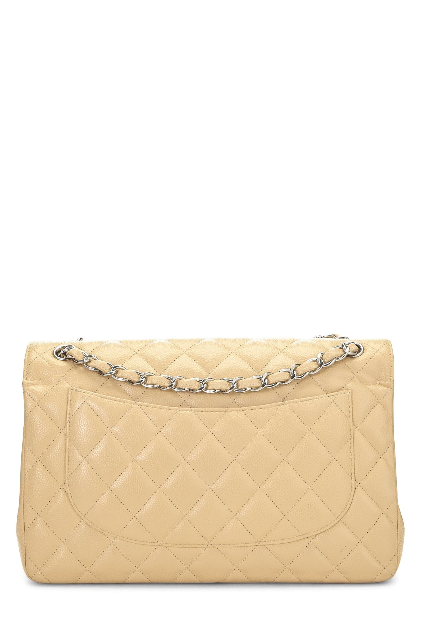 Chanel, Caviar acolchado beige Pre-Loved New Classic Jumbo con doble solapa, Beige