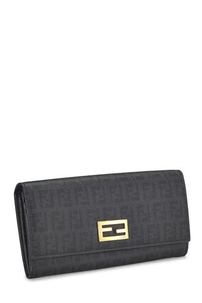 Fendi, Cartera continental de lona revestida de calabacín negra Pre-Loved, Negro