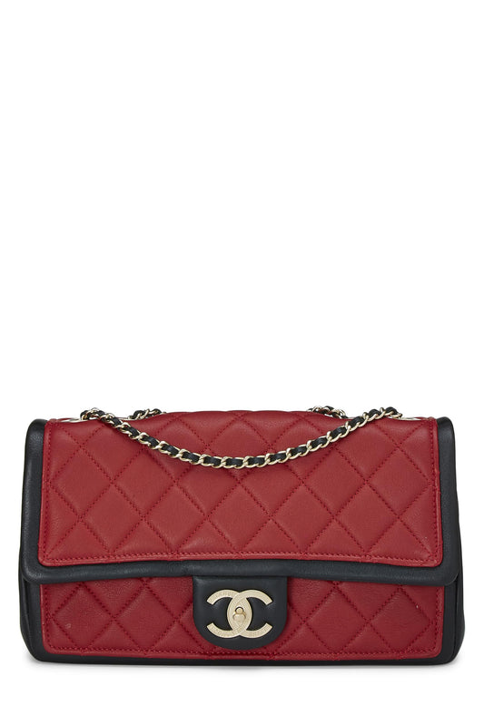 Chanel, sac à rabat graphique en cuir d'agneau matelassé rouge et noir de taille moyenne, multicolore