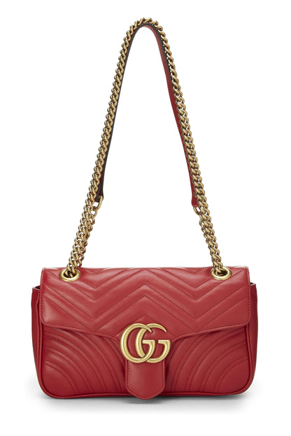 Gucci, Pre-Loved Red Leather GG Marmont Shoulder Bag Small, Red