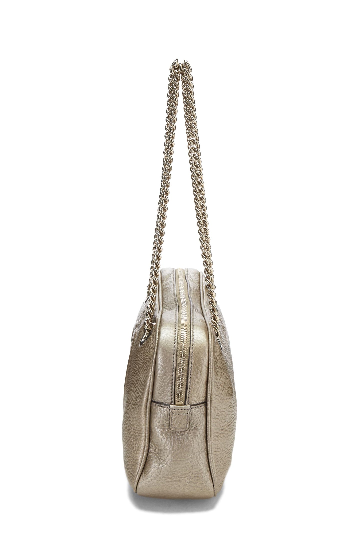 Gucci, Pre-Loved Metallic Grey Leather Soho Chain Tote, Grey