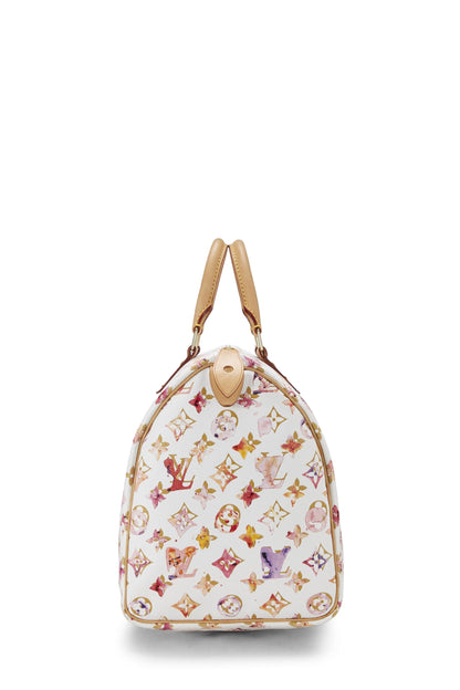 Louis Vuitton, Pre-Loved Richard Prince x Louis Vuitton Monograma Acuarela Speedy 35, Blanco