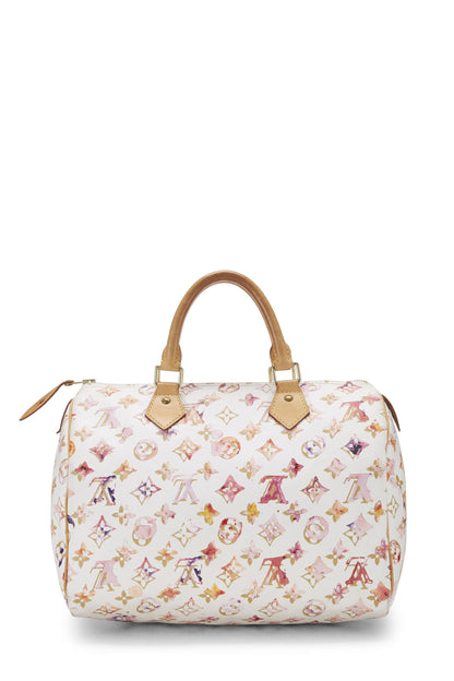 Louis Vuitton, Pre-Loved Richard Prince x Louis Vuitton Monograma blanco Acuarela Speedy 30, Blanco