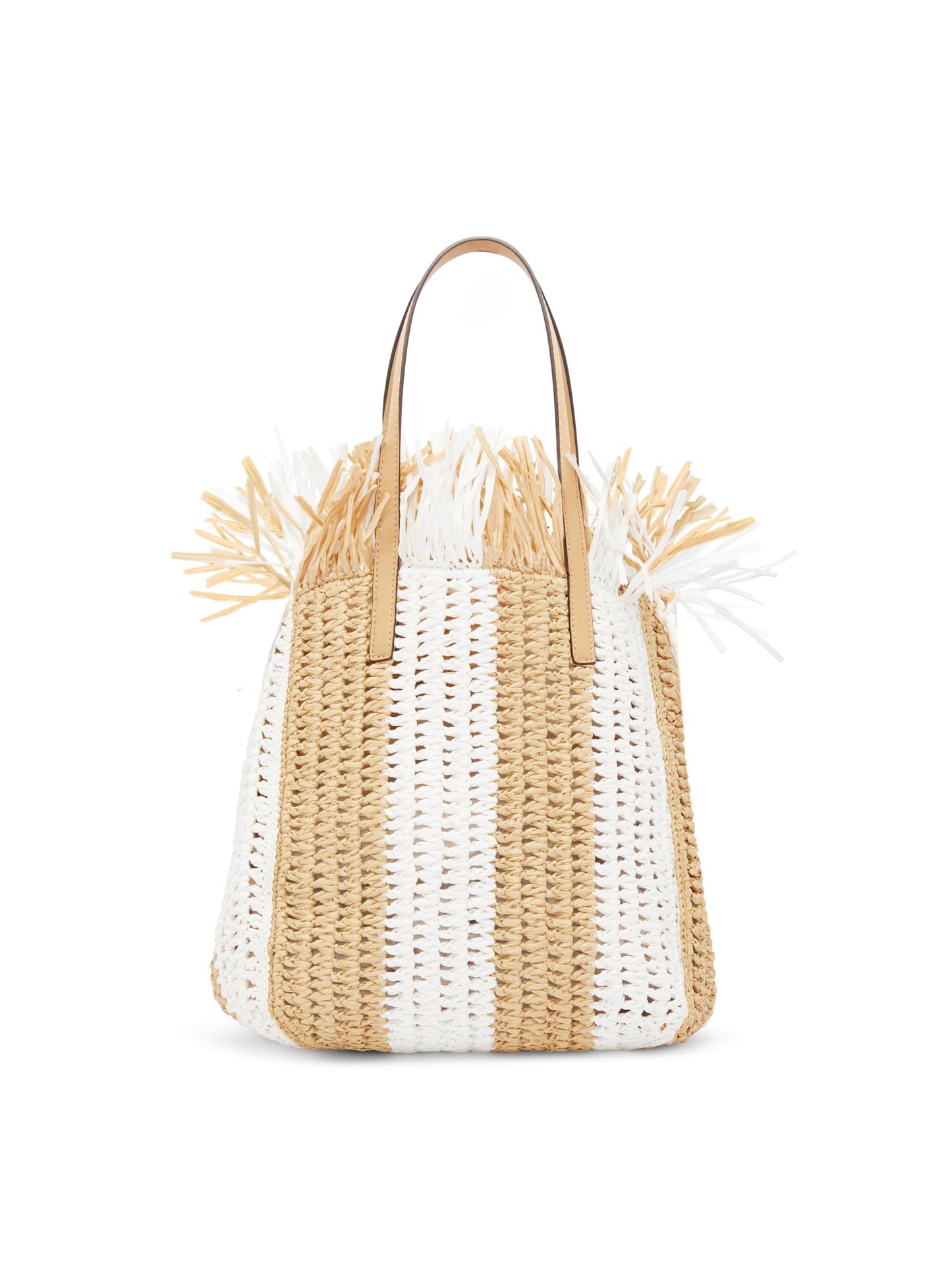 Oscar de la Renta, Tote cuadrado mediano de crochet de rafia a rayas, blanco natural