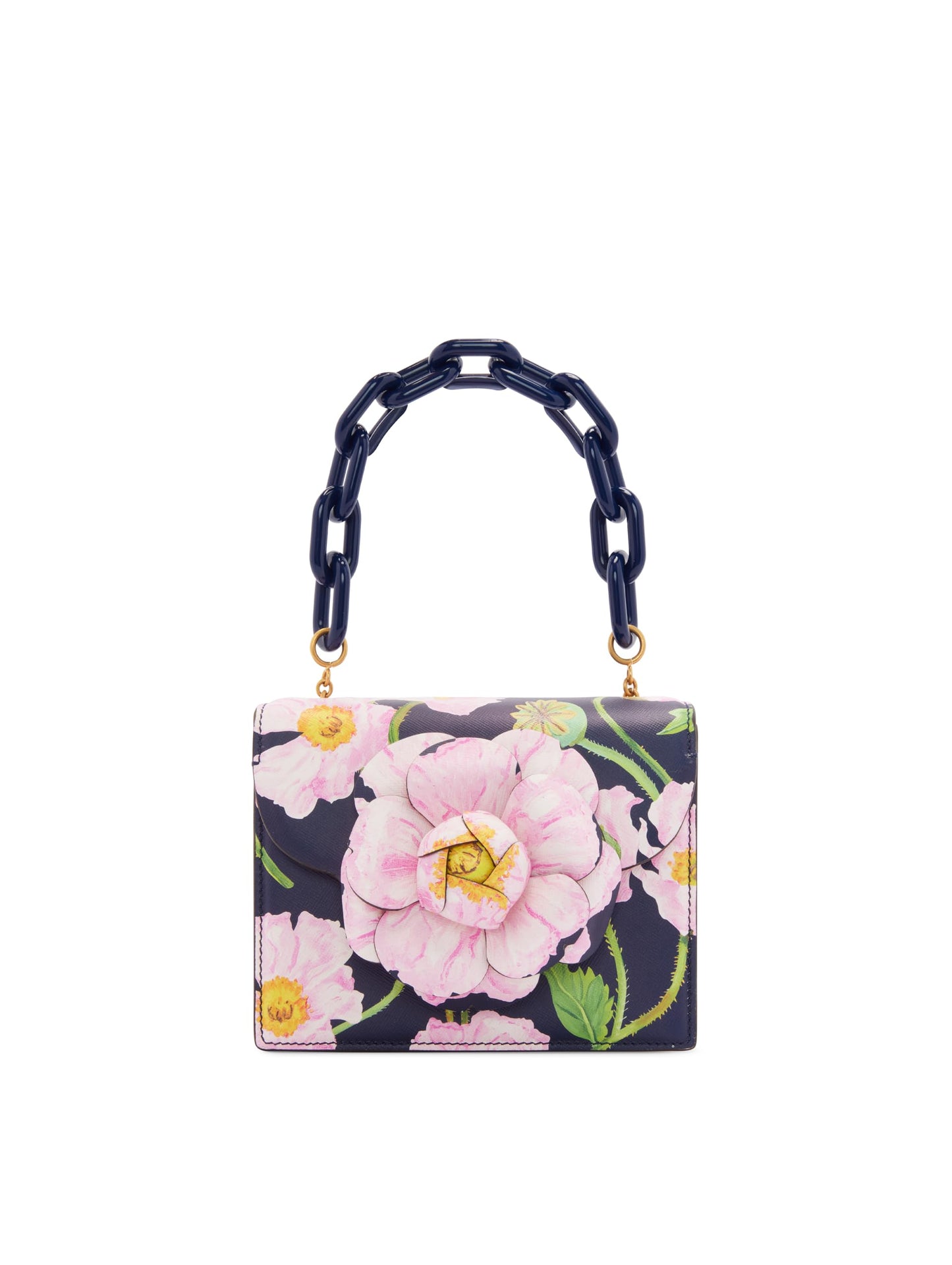 Oscar de la Renta, Bolso mini TRO con estampado de amapola, azul marino/rosa