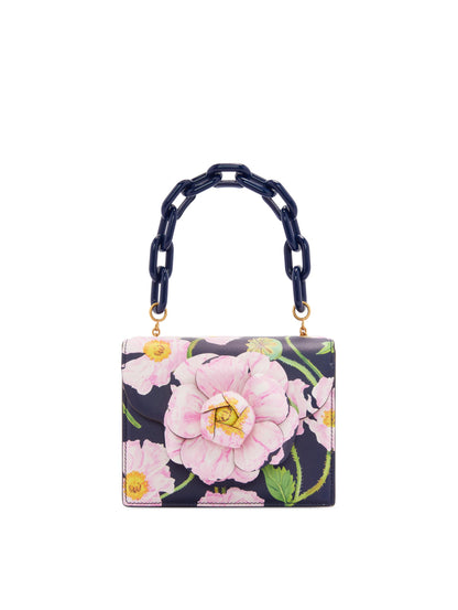 Oscar de la Renta, Bolso mini TRO con estampado de amapola, azul marino/rosa