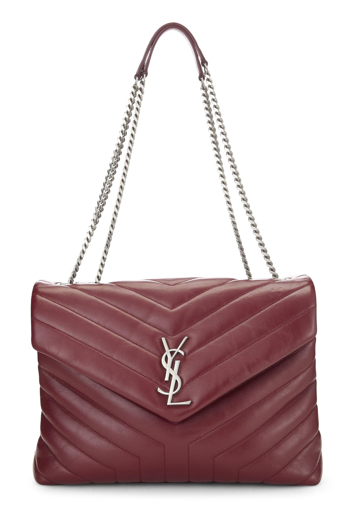 Yves Saint Laurent, Loulou Medium Monogram en cuir de veau bordeaux d'occasion, bordeaux