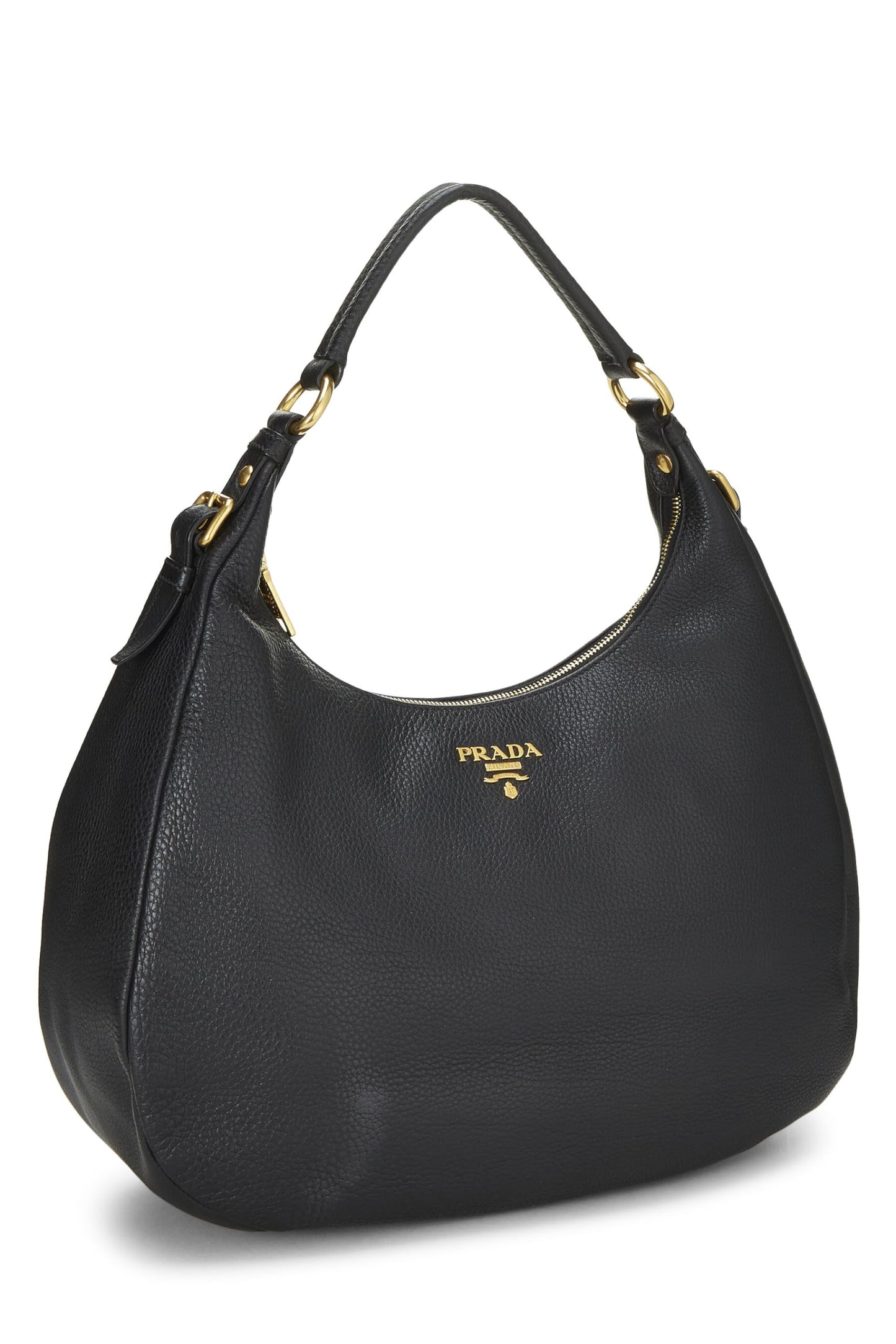 Prada, sac hobo Vitello Daino noir d'occasion de taille moyenne, noir