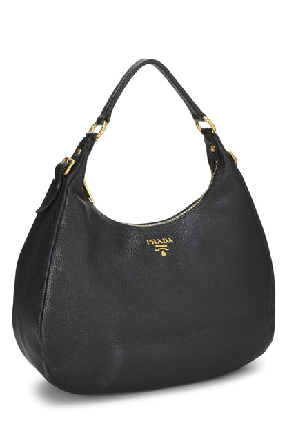 Prada, Pre-Loved Black Vitello Daino Hobo Medium, Black