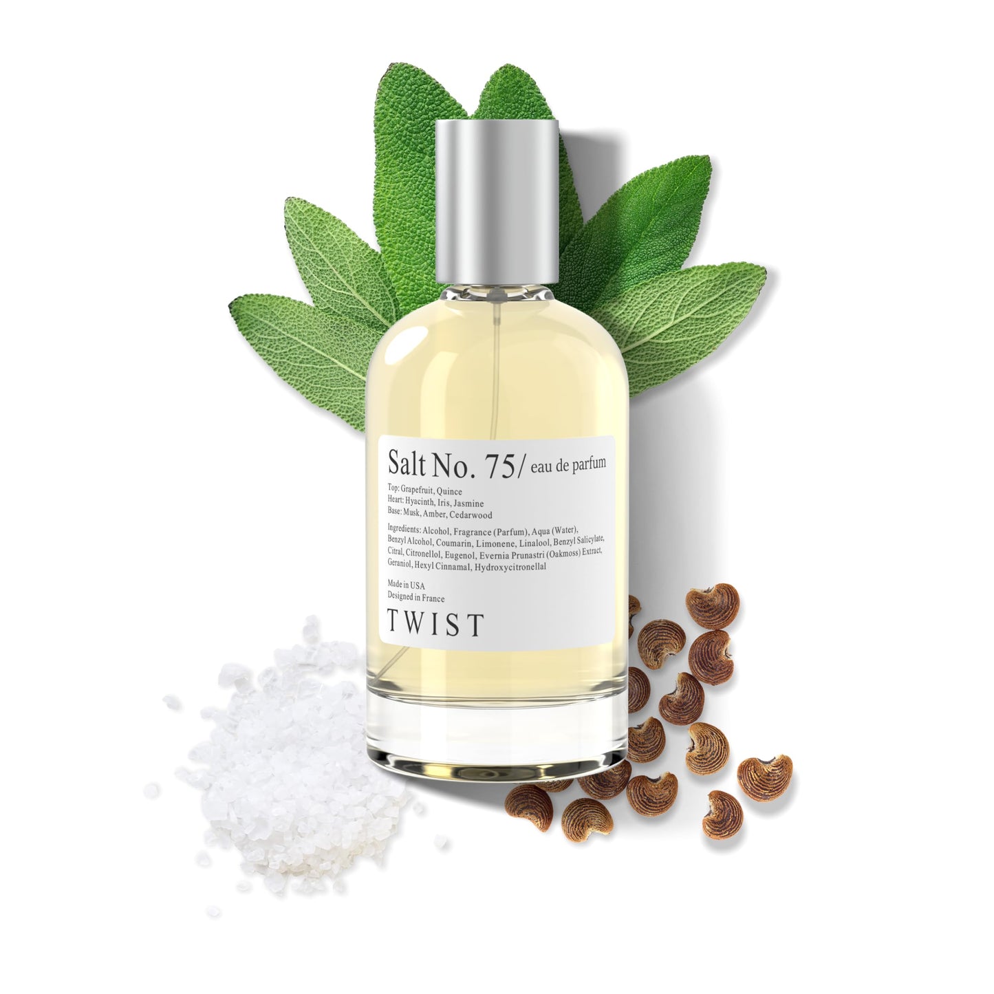 Twist Salt No. 75 - Eau De Parfum Inspired by J. Malone Wood Sage & Sea Salt, Long-Lasting Perfume For Women & Men, Paraben Free, Vegan, Clean Ingredients, Unisex - Spray 100 ml | 3.4 fl. oz.