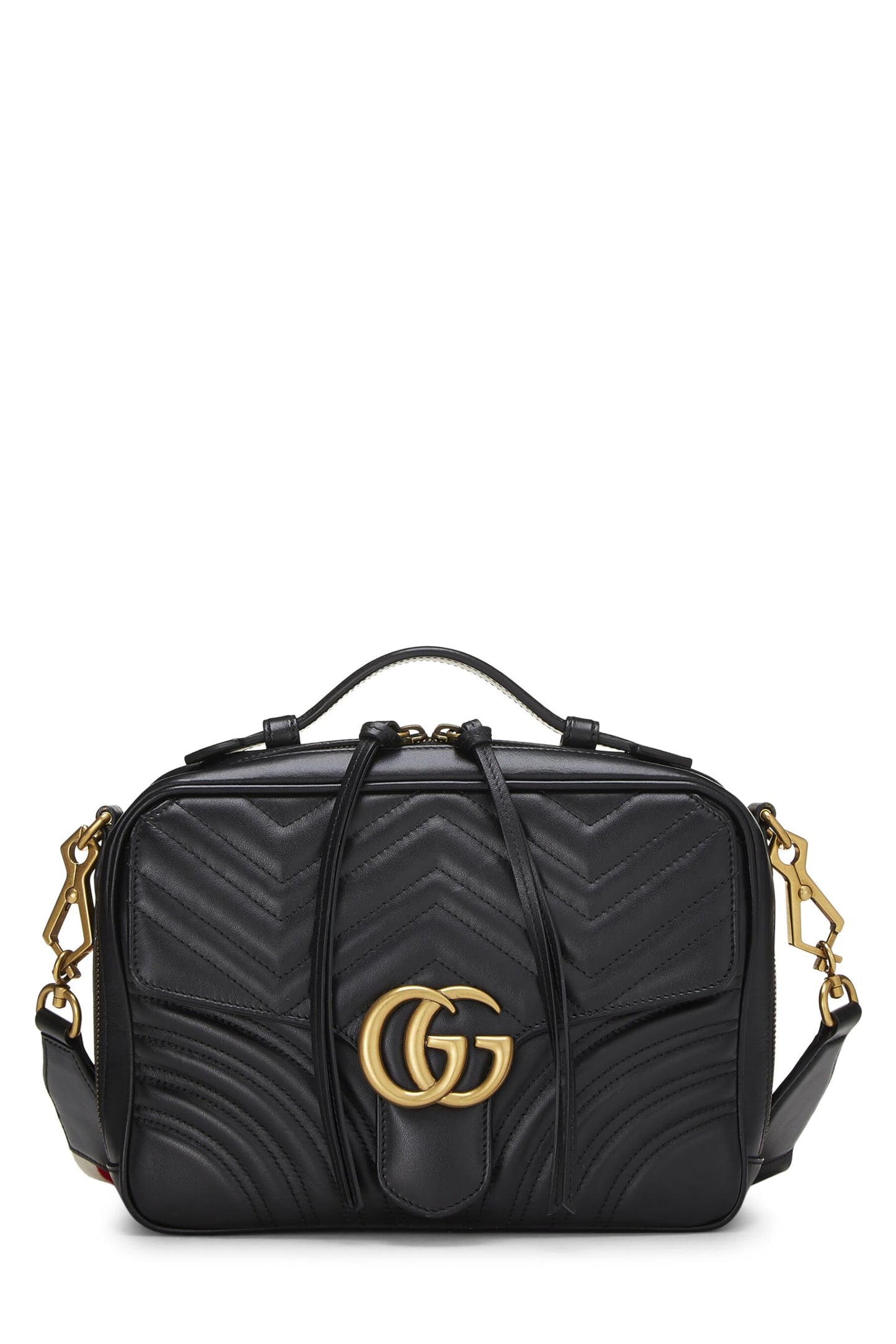 Gucci, Bolso de hombro pequeño GG Marmont con asa superior de cuero negro Pre-Loved, Negro