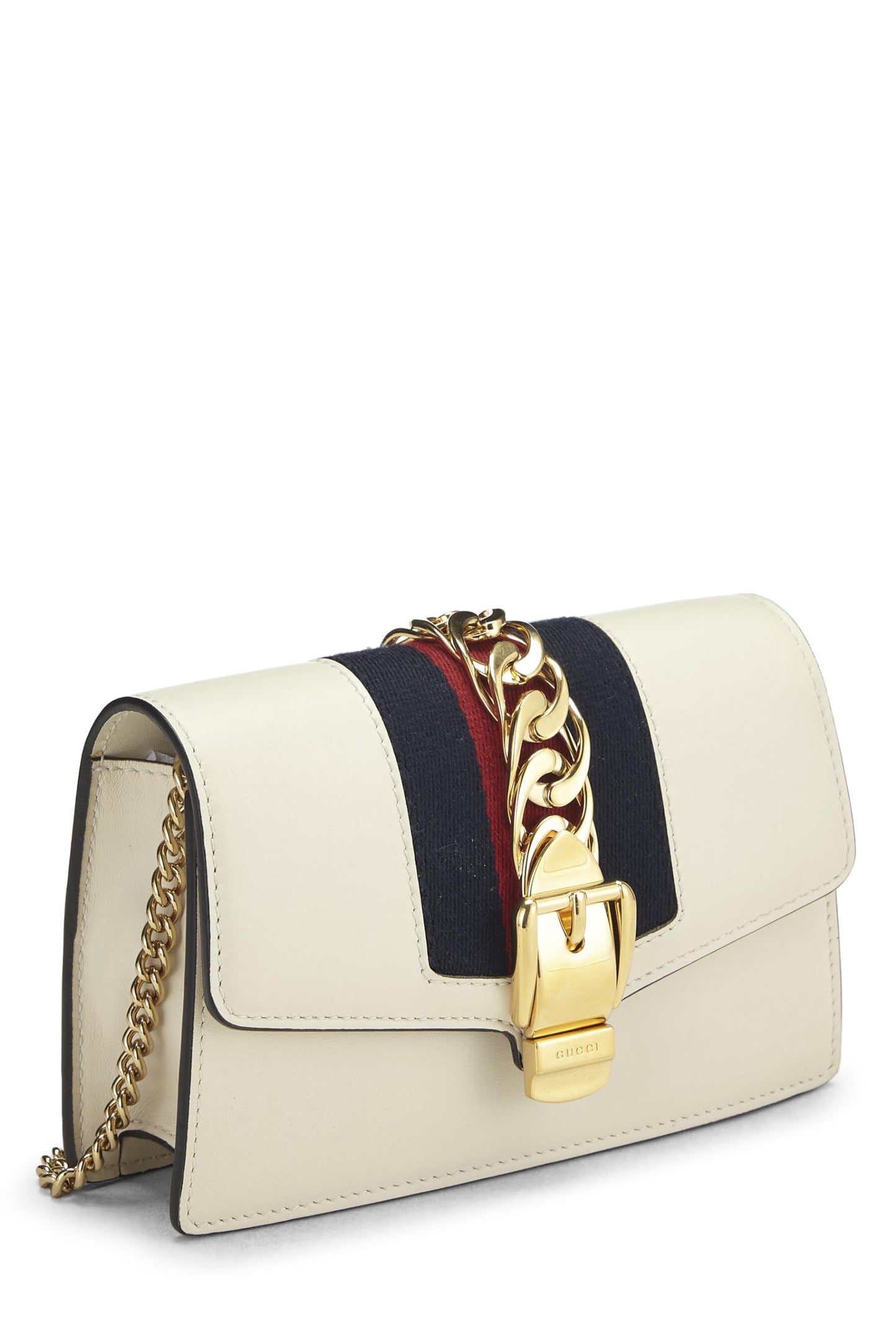 Gucci, Bolso Sylvie con cadena de cuero blanco Pre-Loved, Blanco