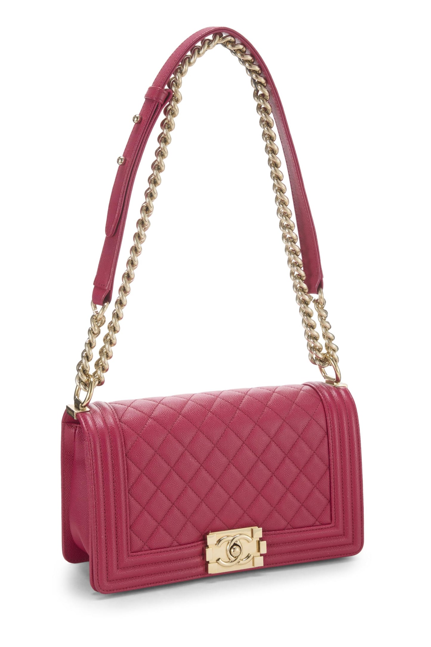 Chanel, sac Boy Caviar matelassé rose d'occasion de taille moyenne, rose