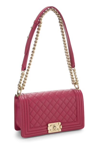 Chanel, Pre-Loved Pink Quilted Caviar Boy Bag Medium, Pink