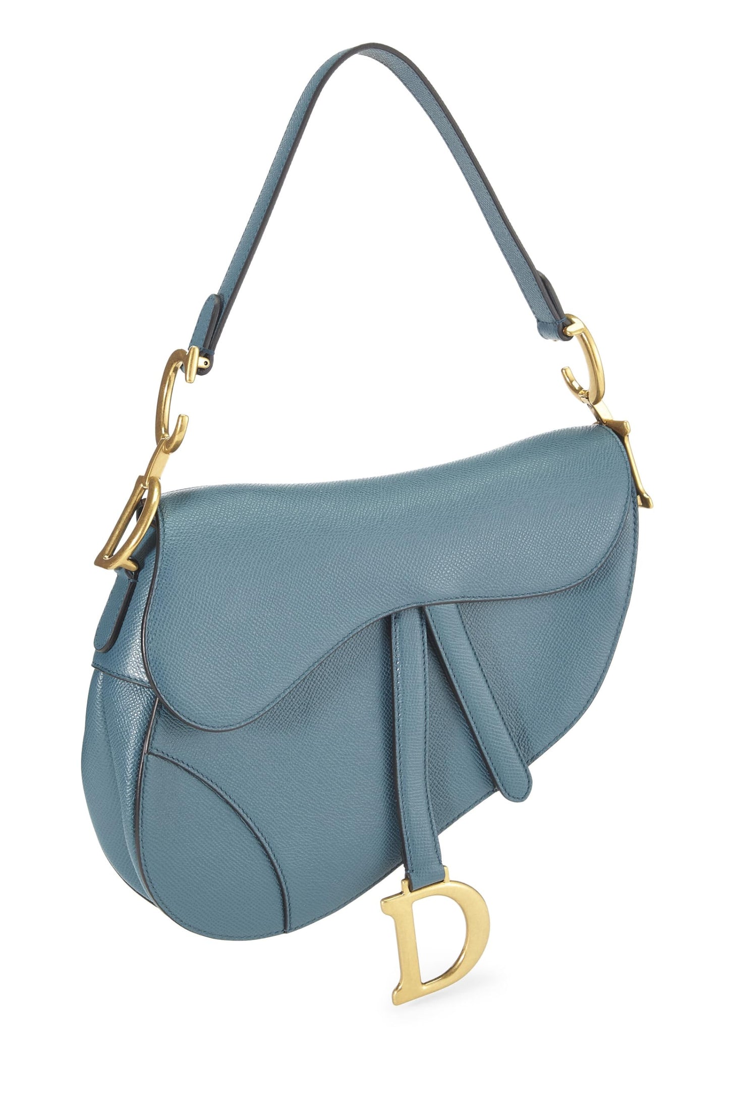 Dior, Sac Saddle en cuir de veau grainé bleu d'occasion, bleu