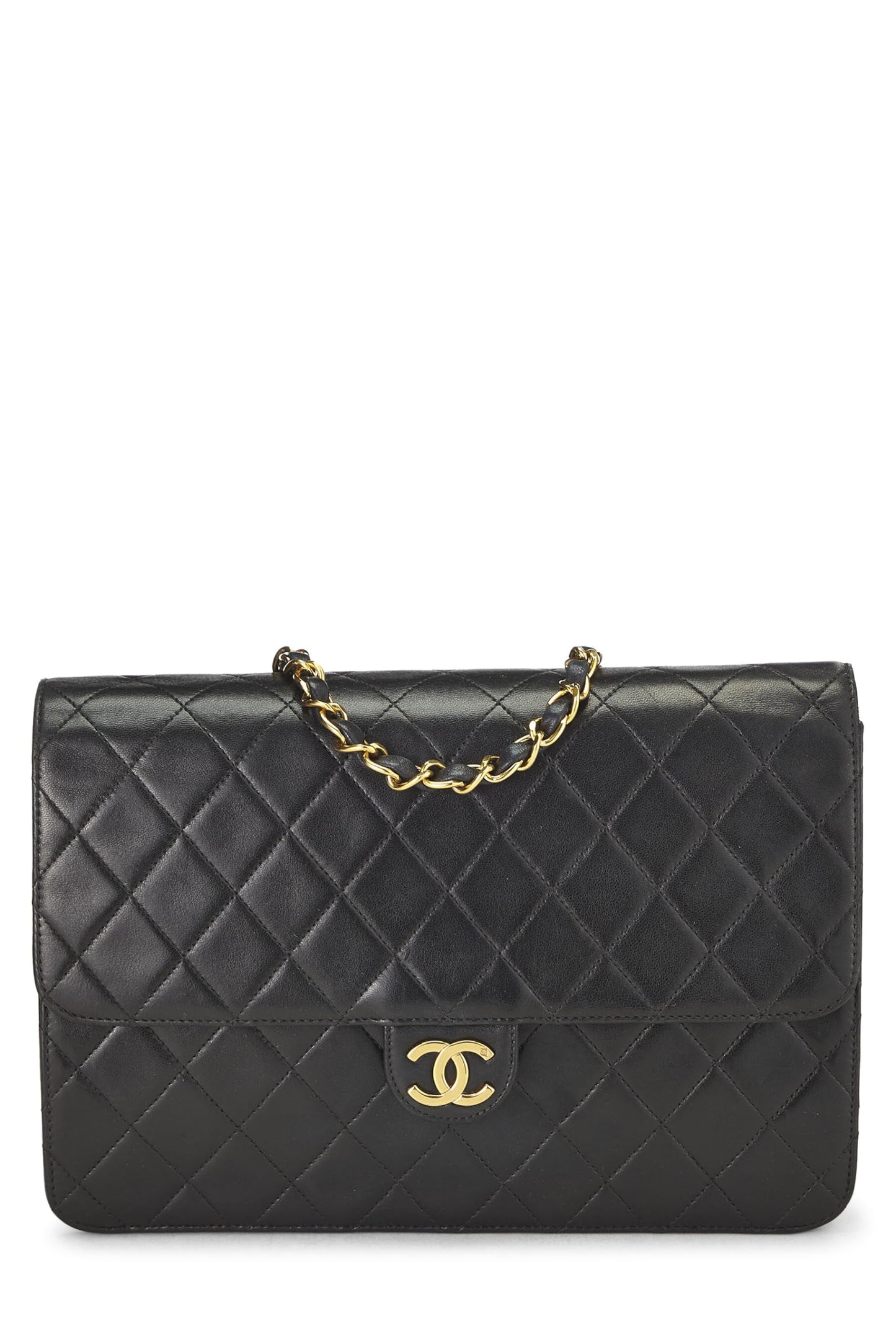 Chanel, Ex solapa mediana de piel de cordero acolchada negra Pre-Loved, Negro