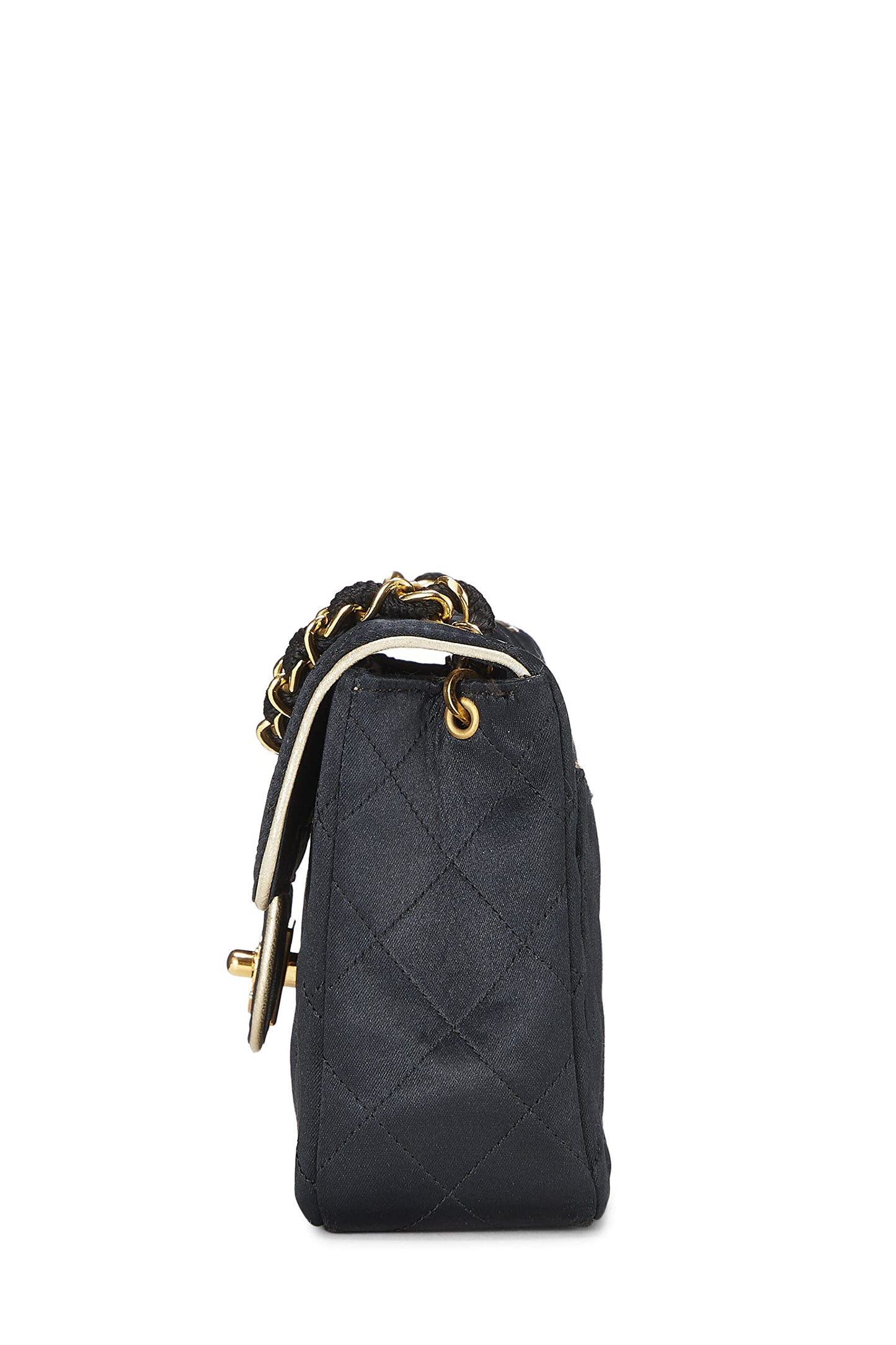 Chanel, Pre-Loved Black Quilted Satin Piped Half Flap Mini, Black