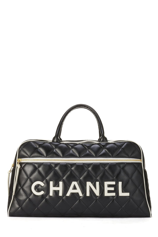 Chanel, Grand sac bowling en cuir de veau matelassé noir d'occasion, noir