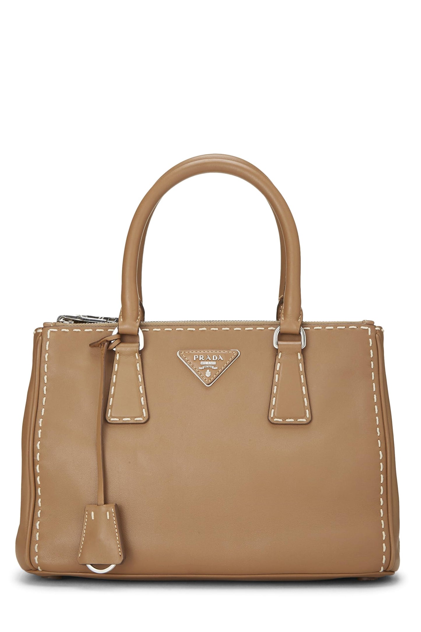 Prada, sac fourre-tout Galleria City en cuir de veau marron d'occasion, petit modèle, marron