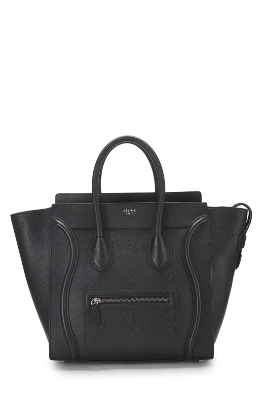 Céline, Pre-Loved Black Drummed Calfskin Luggage Mini, Black