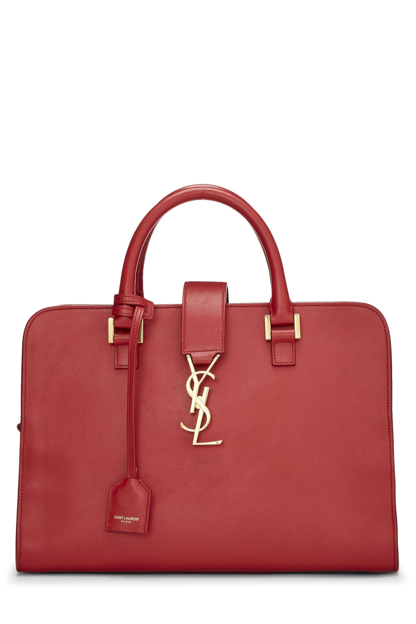 Yves Saint Laurent, Pre-Loved Red Calfskin Monogram Cabas Small, Red