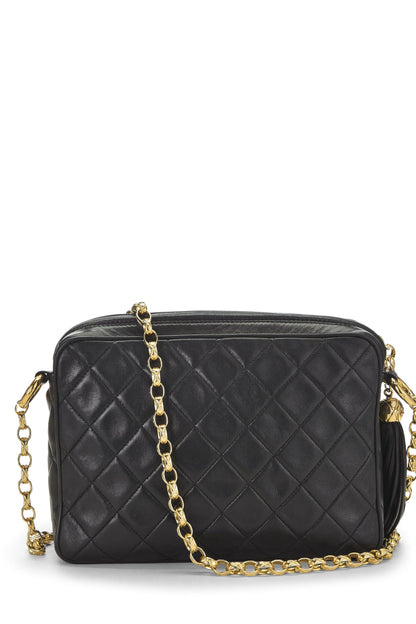 Chanel, sac à main pour appareil photo de poche en cuir d'agneau matelassé noir de taille moyenne, noir