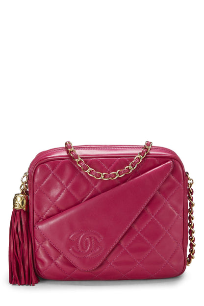 Chanel, Pre-Loved Pink Lambskin Diagonal Camera Bag Small, Pink