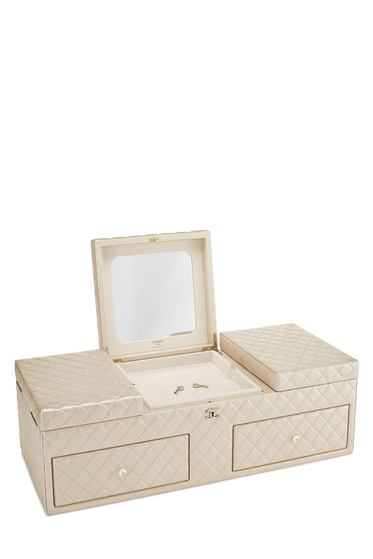 Chanel, Pre-Loved Beige Quilted Lambskin Jewelry Chest Large, White