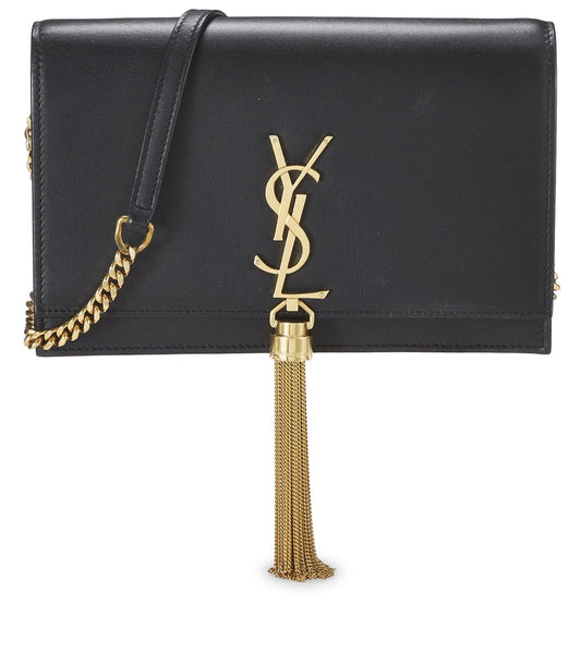 Yves Saint Laurent, Pre-Loved Black Calfskin Kate Tassel Wallet On Chain (WOC), Black