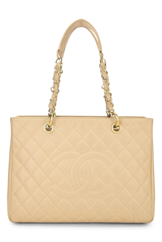 Chanel, Pre-Loved Beige Quilted Caviar Grand Shopping Tote (GST), Beige