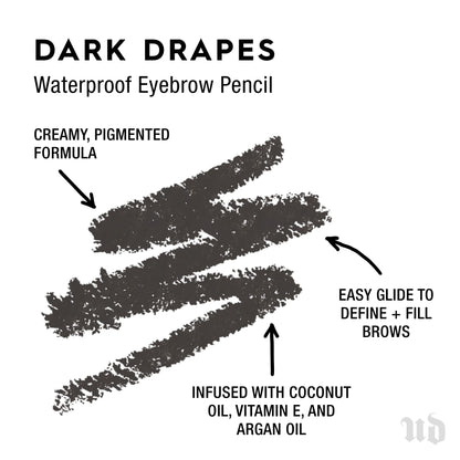 Crayon à sourcils et pinceau à spirale Urban Decay Brow Beater Micro Fine Waterproof (Dark Drapes - Dark Brown), résistant aux taches, hydratant, vitamine E, huile d'argan et huile de coco, végétalien - 0,0018 oz