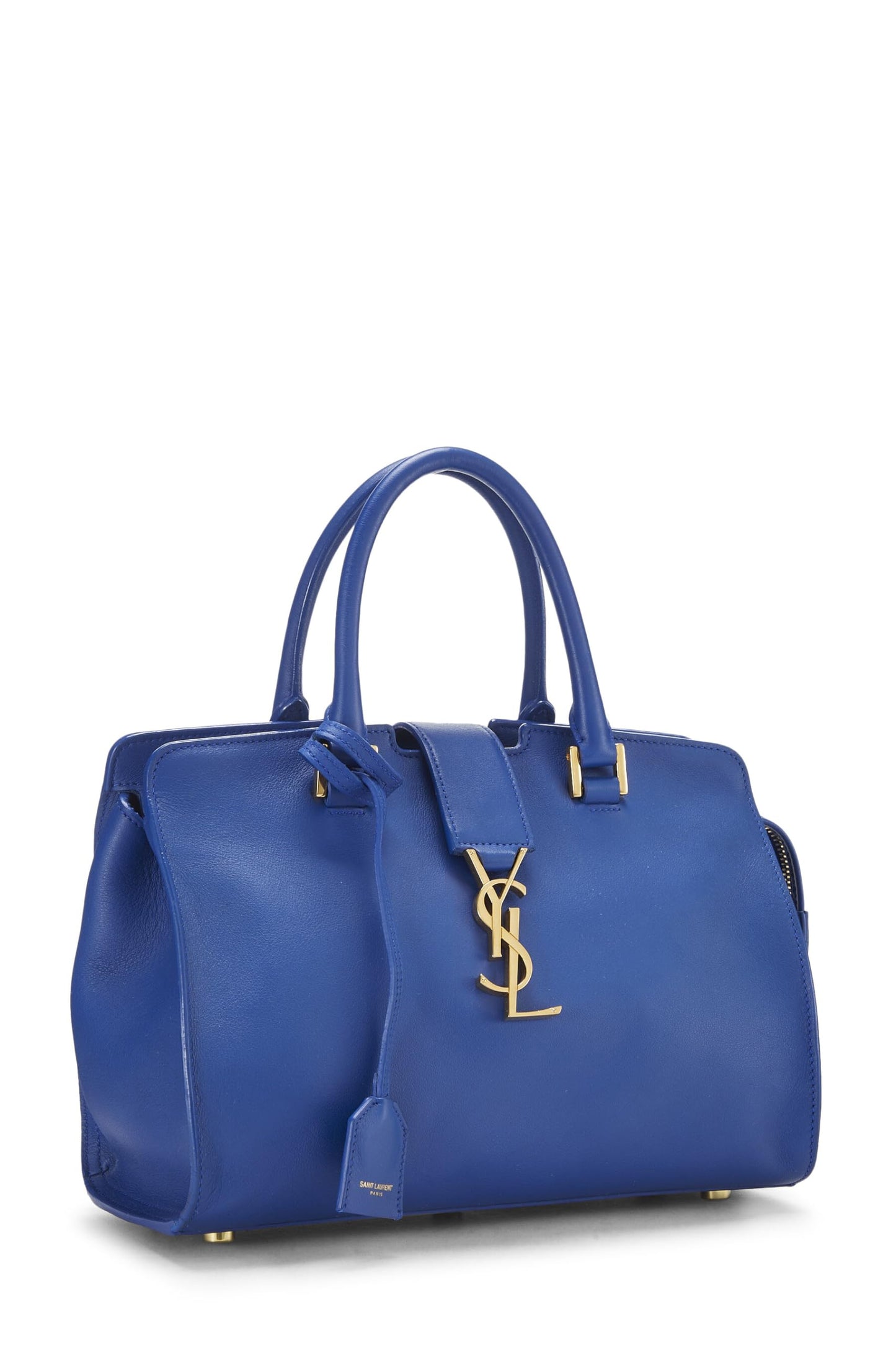 Yves Saint Laurent, Cabas Baby con monograma de cuero suave azul Pre-Loved, Azul