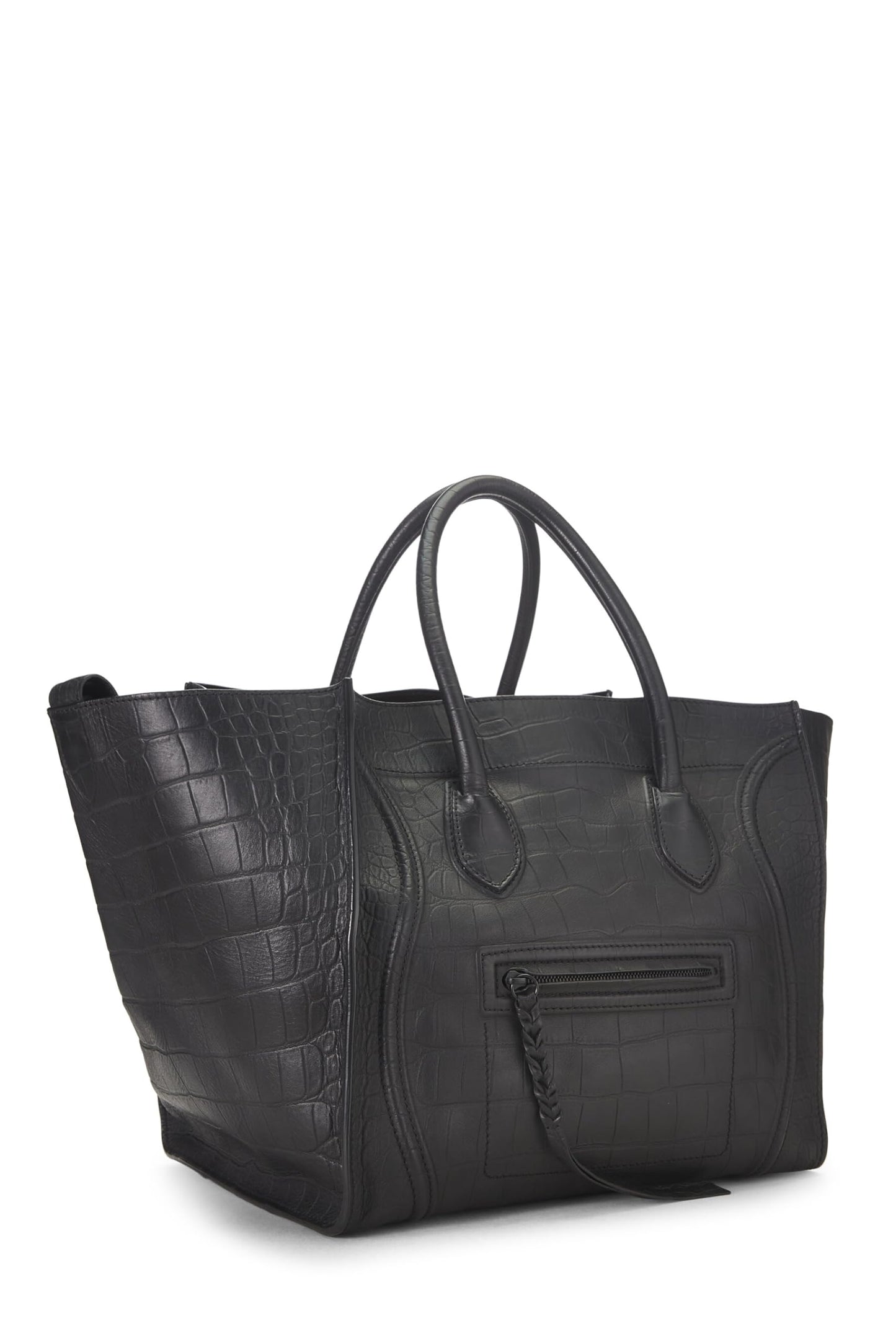 Céline, Pre-Loved Black Embossed Crocodile Phantom Medium, Black