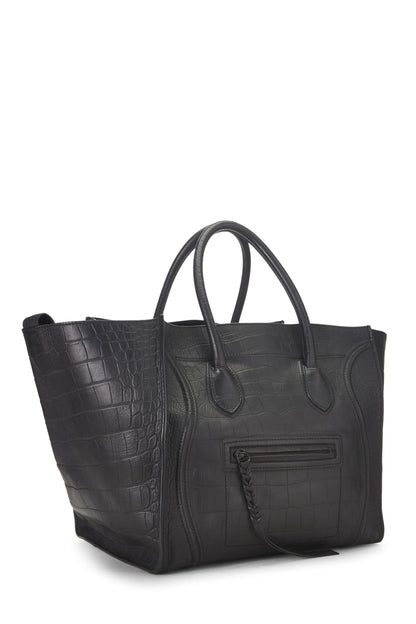 Céline, Phantom de cocodrilo en relieve negro Pre-Loved, tamaño mediano, Negro