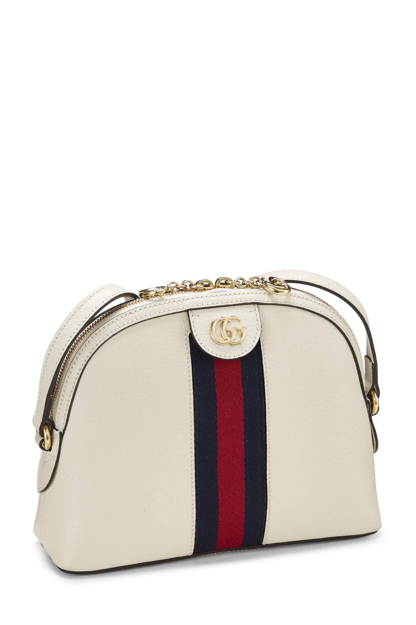 Gucci, Pre-Loved White Leather Ophidia Dome Shoulder Bag, White