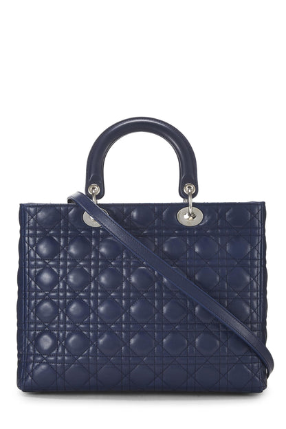 Dior, Lady Dior Large en cuir d'agneau matelassé bleu Cannage d'occasion, bleu