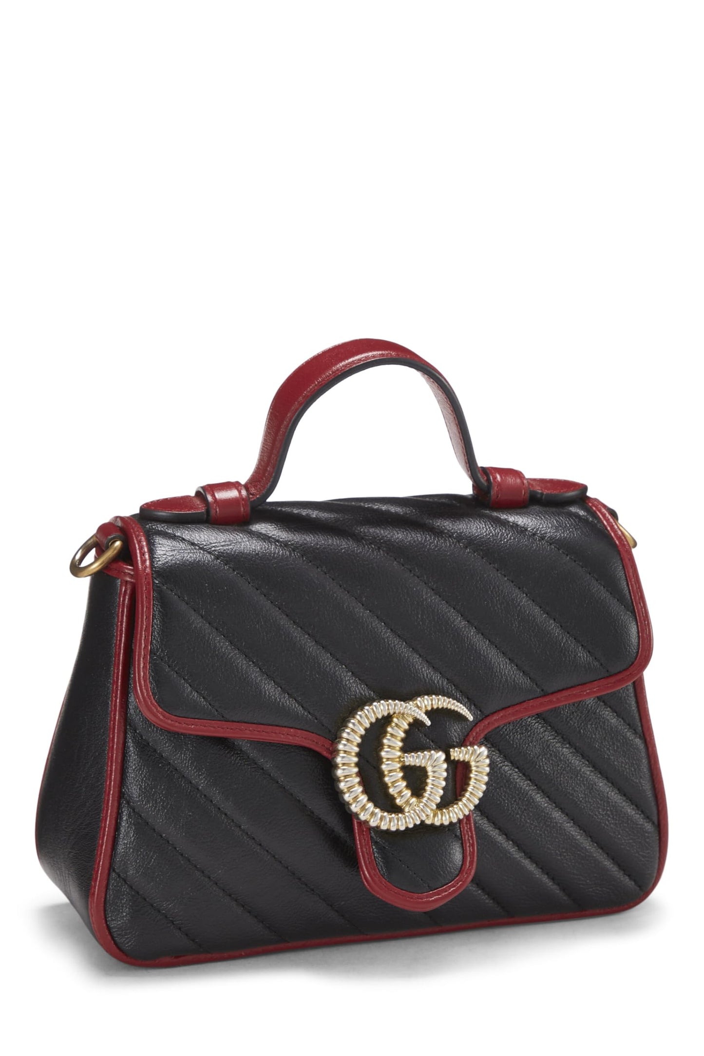 Gucci, Bolso mini con solapa y asa superior Torchon Marmont de cuero negro Pre-Loved, Negro