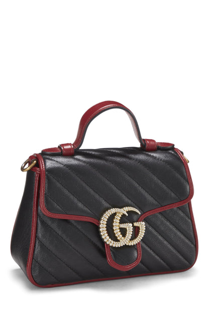 Gucci, sac à main à rabat en cuir noir Torchon Marmont Mini, d'occasion, noir