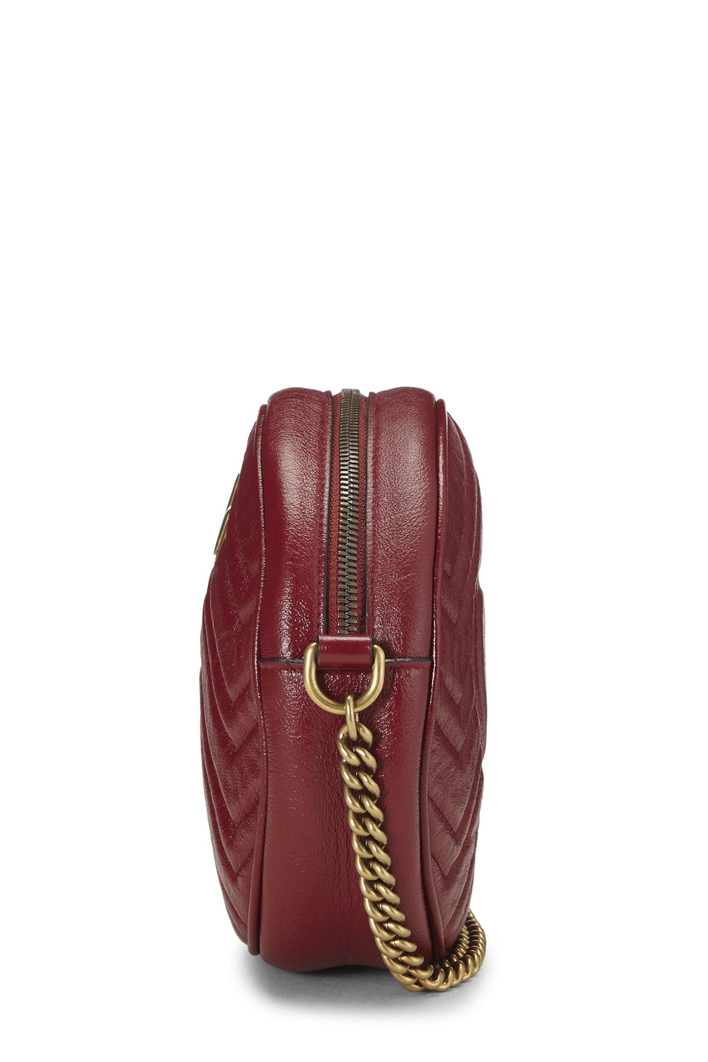 Gucci, Mini sac à bandoulière rond GG Marmont en cuir rouge d'occasion, rouge