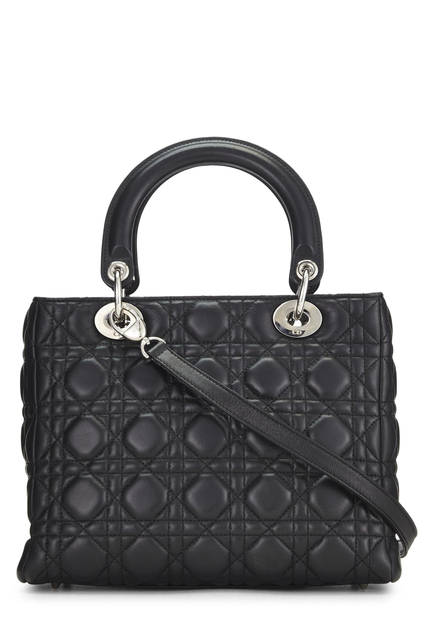 Dior, Lady Dior Medium en cuir d'agneau matelassé Cannage noir d'occasion, noir