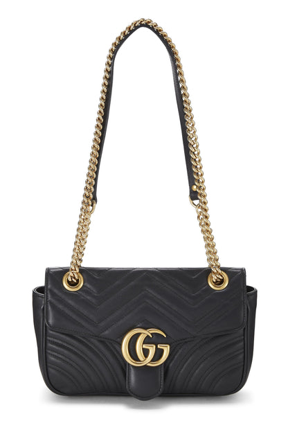 Gucci, Bolso de hombro Marmont mini de cuero Matelassé negro Pre-Loved, Negro