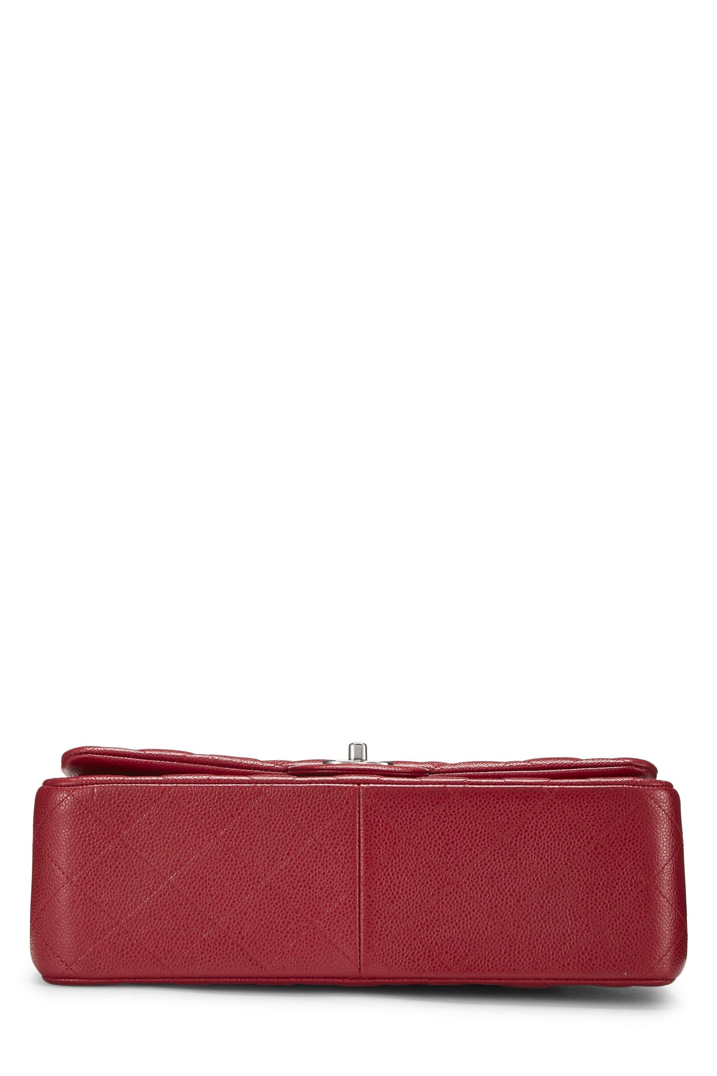 Chanel, Caviar acolchado rojo Pre-Loved New Classic Jumbo con doble solapa, Rojo