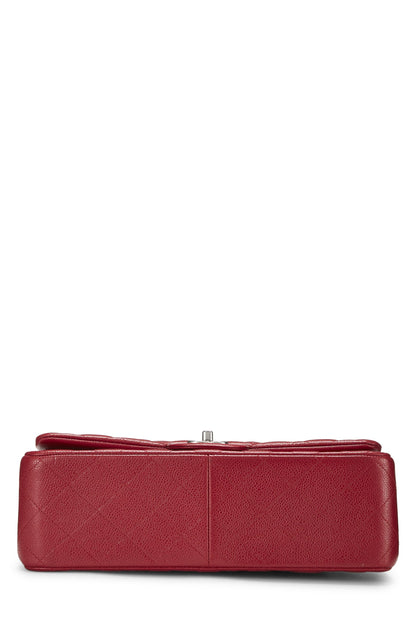 Chanel, Pre-Loved Red Quilted Caviar New Classic Double Flap Jumbo, Red