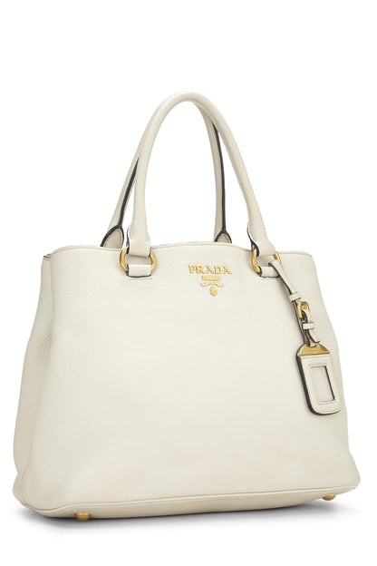 Prada, Asa superior convertible pequeña Vitello Daino Phenix blanca Pre-Loved, blanca