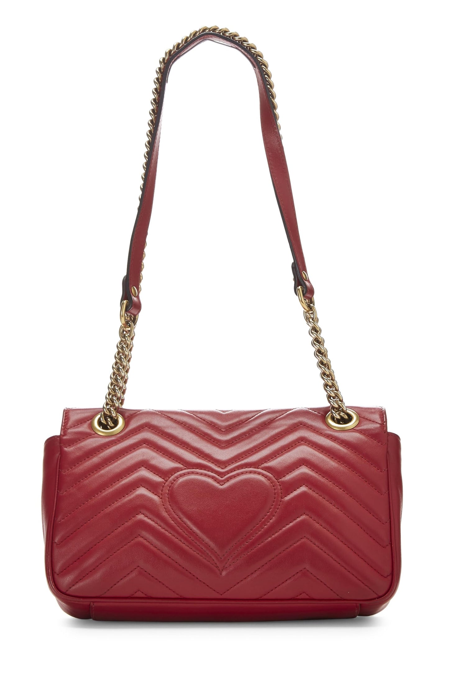 Gucci, Pre-Loved Red Matelassé Leather Marmont Shoulder Bag Small, Red