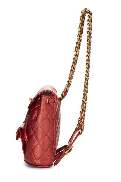 Chanel, Mochila clásica mini de cuero metalizado rojo Pre-Loved, Rojo